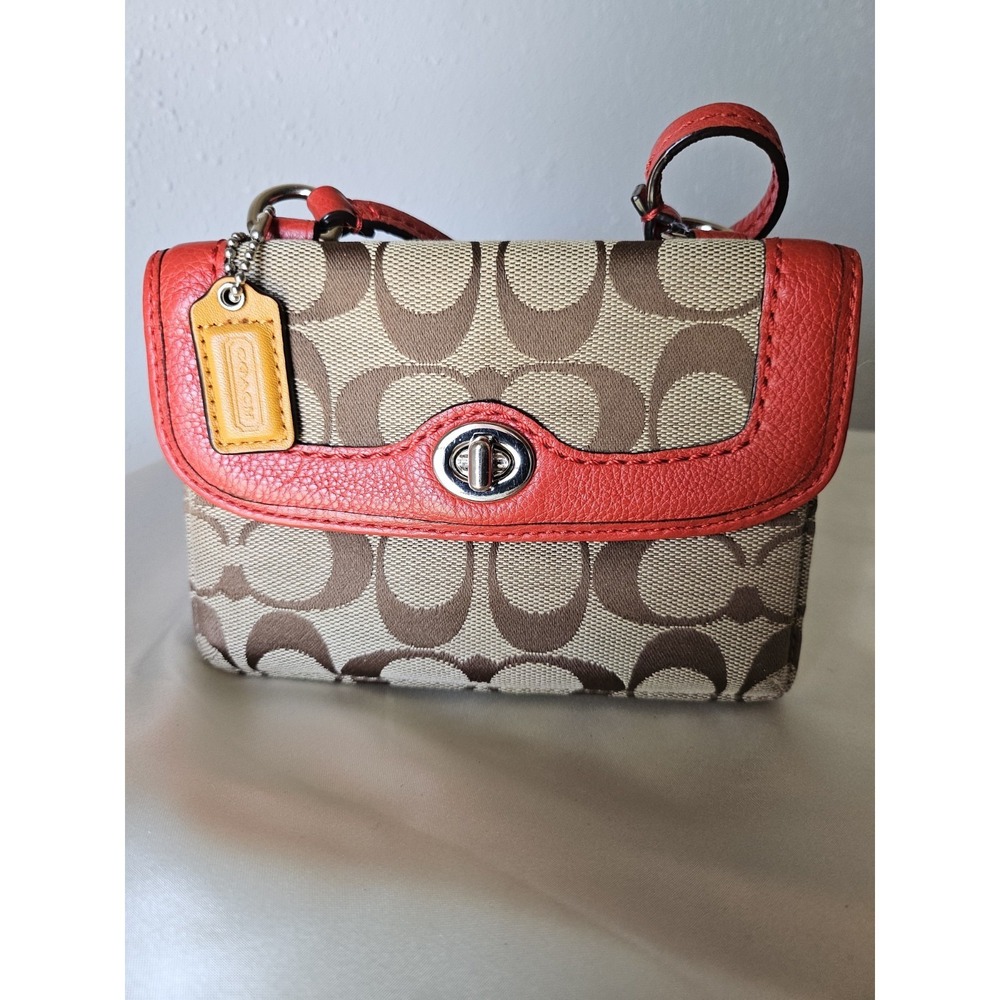 Coach‎ Signature Logo Crossbody Wallet with Red Trim